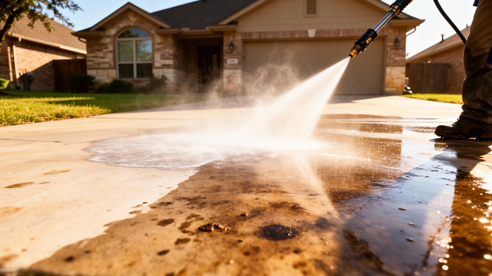 Power washing a Texas driveway